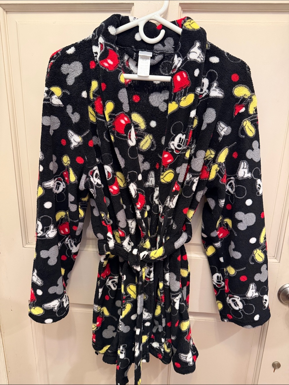 Disney, Black Mickey Mouse Fleece Robe with Red & Yellow Accents